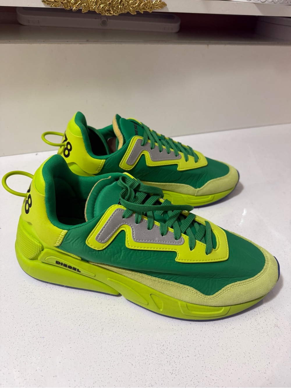 Synthetic and suede sneakers, Diesel S-Serendipity LC green and neon yellow new